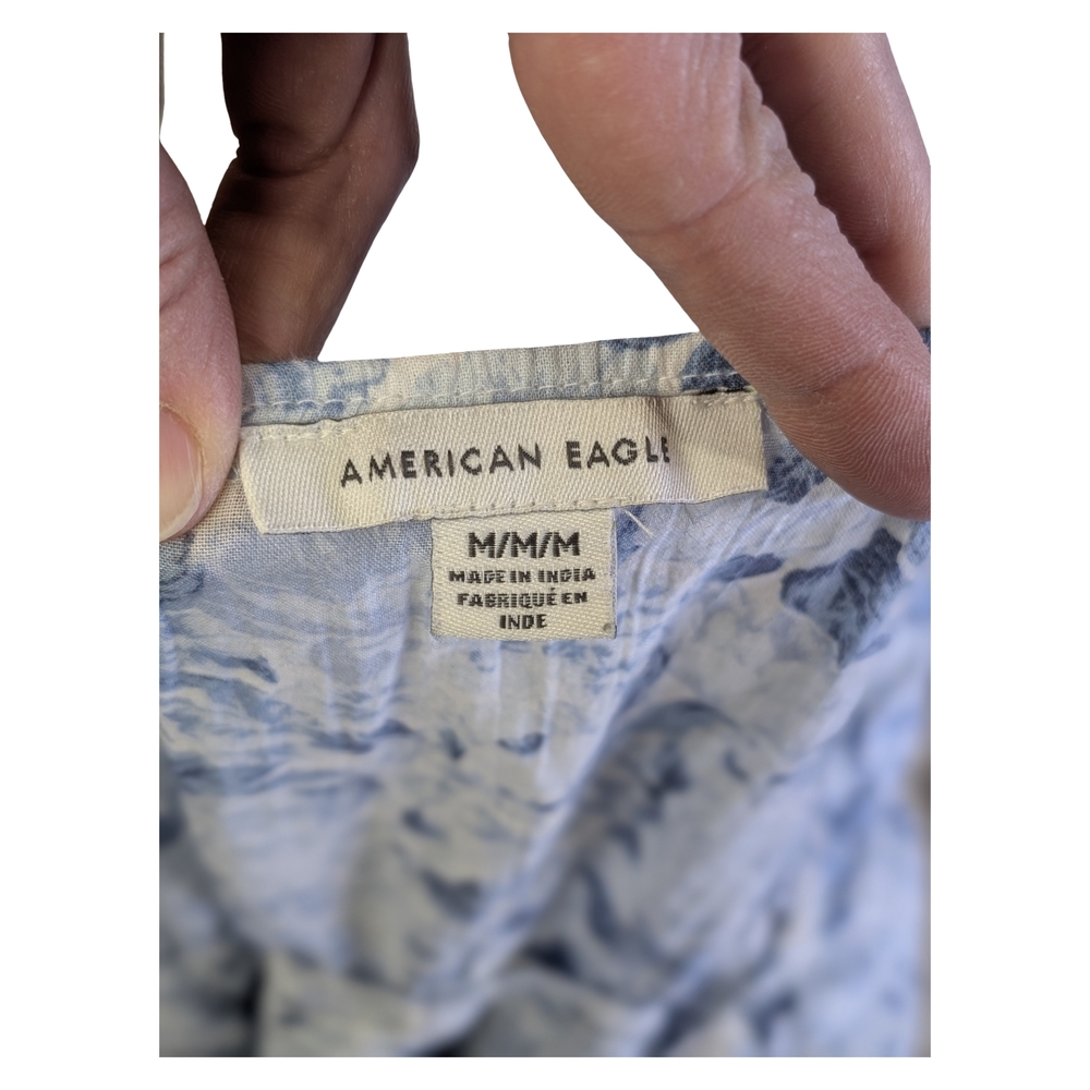 American Eagle Blue Floral Smocked Prairie Blouse | Cottagecore Western | Size M - Picture 12 of 12